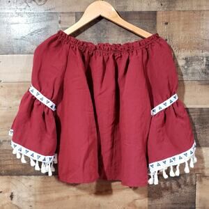 a Shappe crop off the shoulders tassel sleeves oversized blouse woman's sz s/m